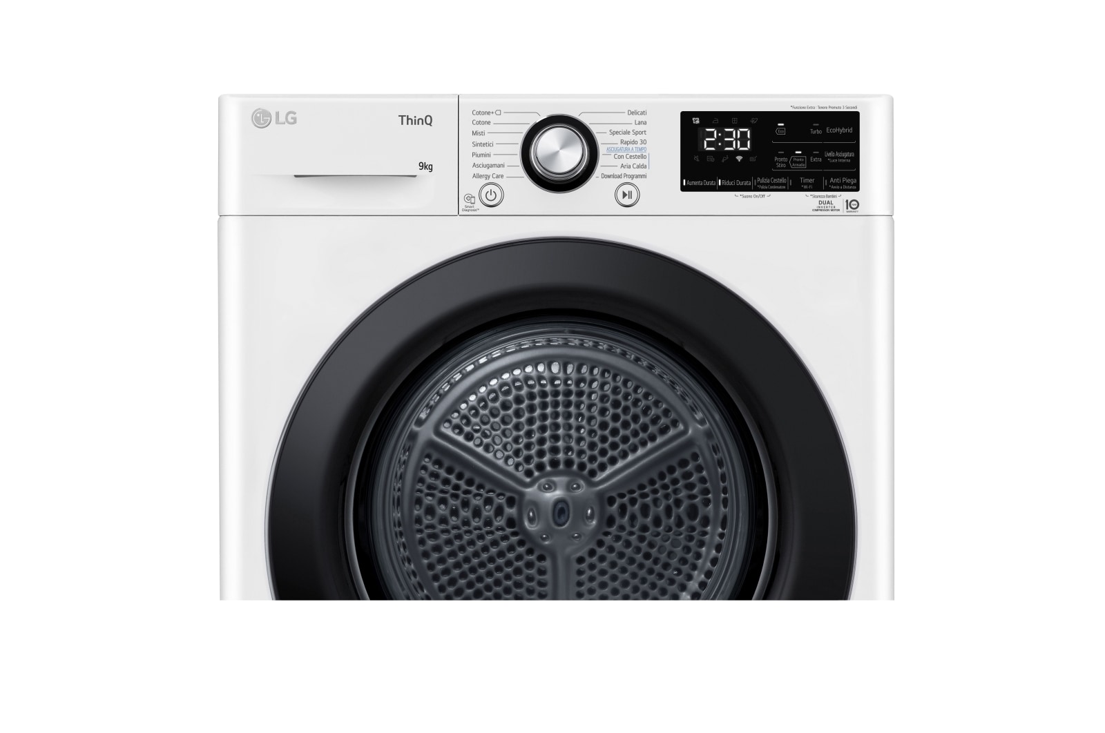 LG Asciugatrice 9kg Pompa di calore DUAL Inverter | Serie V9 Classe A+++ | Eco Hybrid, Condensatore autopulente, Wi-Fi, RH90V9AVBN