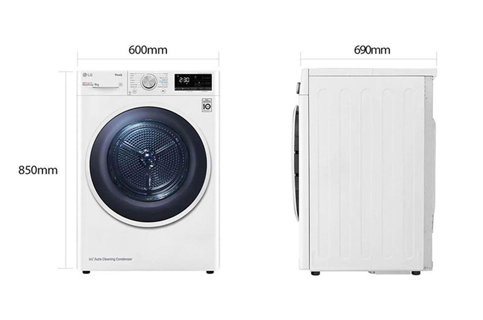 LG Asciugatrice 9kg Pompa di calore DUAL Inverter | Serie V9 Classe A+++ | Eco Hybrid, Condensatore autopulente, Wi-Fi, RH90V9AVHN