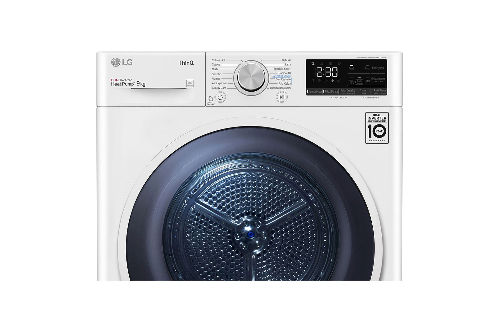 LG Asciugatrice 9kg Pompa di calore DUAL Inverter | Serie V9 Classe A+++ | Eco Hybrid, Condensatore autopulente, Wi-Fi, RH90V9AVHN