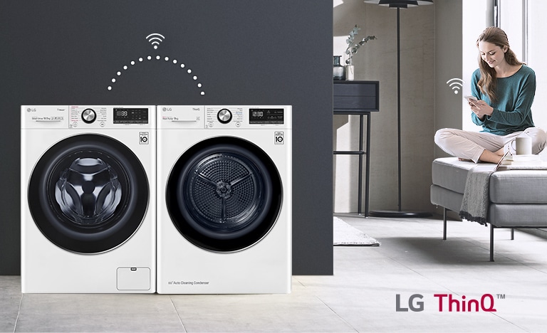 User just sits on the couch and controls dryer and Washer (washing machine) by LG ThinQ app.