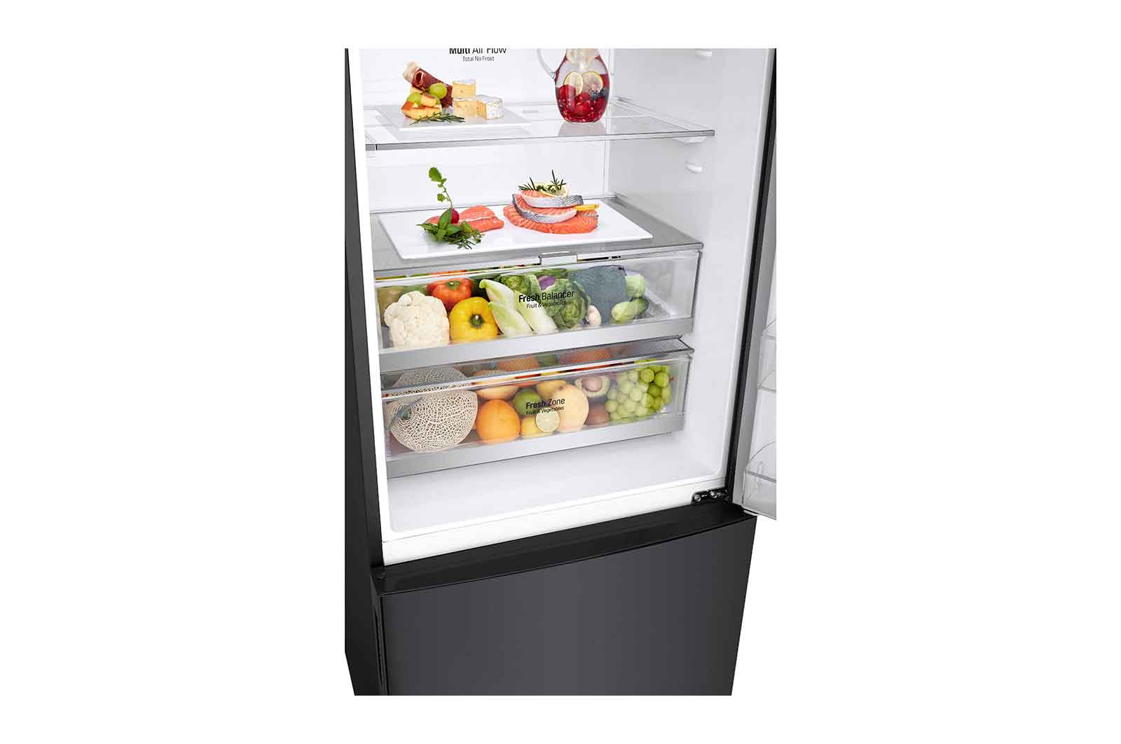 LG Frigorifero combinato 70cm | Classe E, 462L | Wi-Fi, Door & Linear Cooling, Fresh Balancer, No frost | Nero, GBB569MCAMN