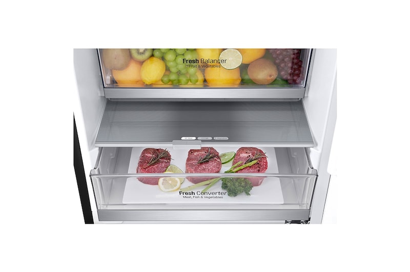 LG Frigorifero combinato | Classe B, 384L | Wine Rack, Door&Linear Cooling, Fresh Balancer&Converter, No Frost | Nero, GBB72MCVBN