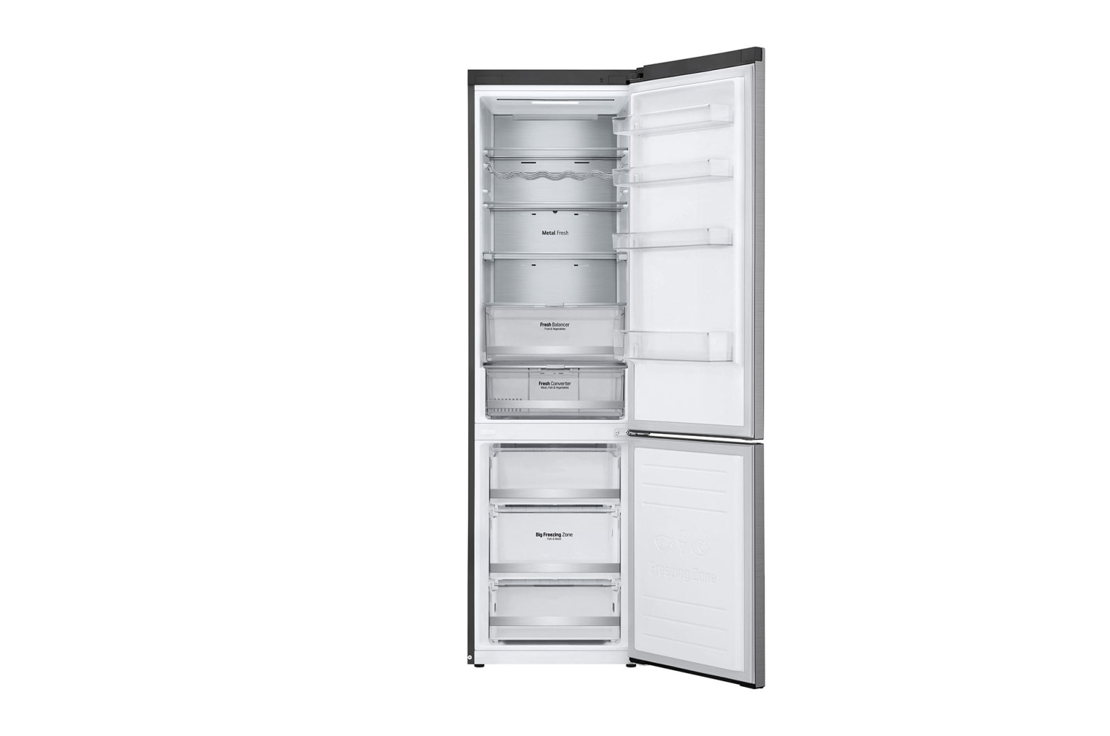 LG Frigorifero combinato | Classe D, 384L | Wi-Fi, Wine Rack, Door & Linear Cooling, Fresh Balancer & Converter, No frost | Inox, GBB72PZUGN