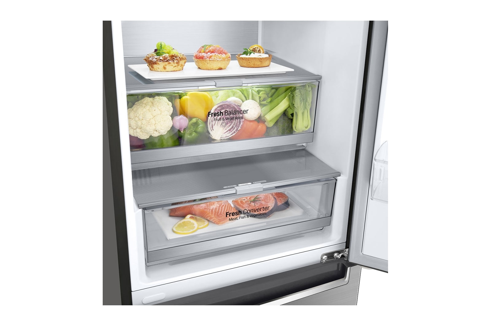 LG Frigorifero combinato | Classe D, 384L | Wi-Fi, Wine Rack, Door & Linear Cooling, Fresh Balancer & Converter, No frost | Inox, GBB72PZUGN