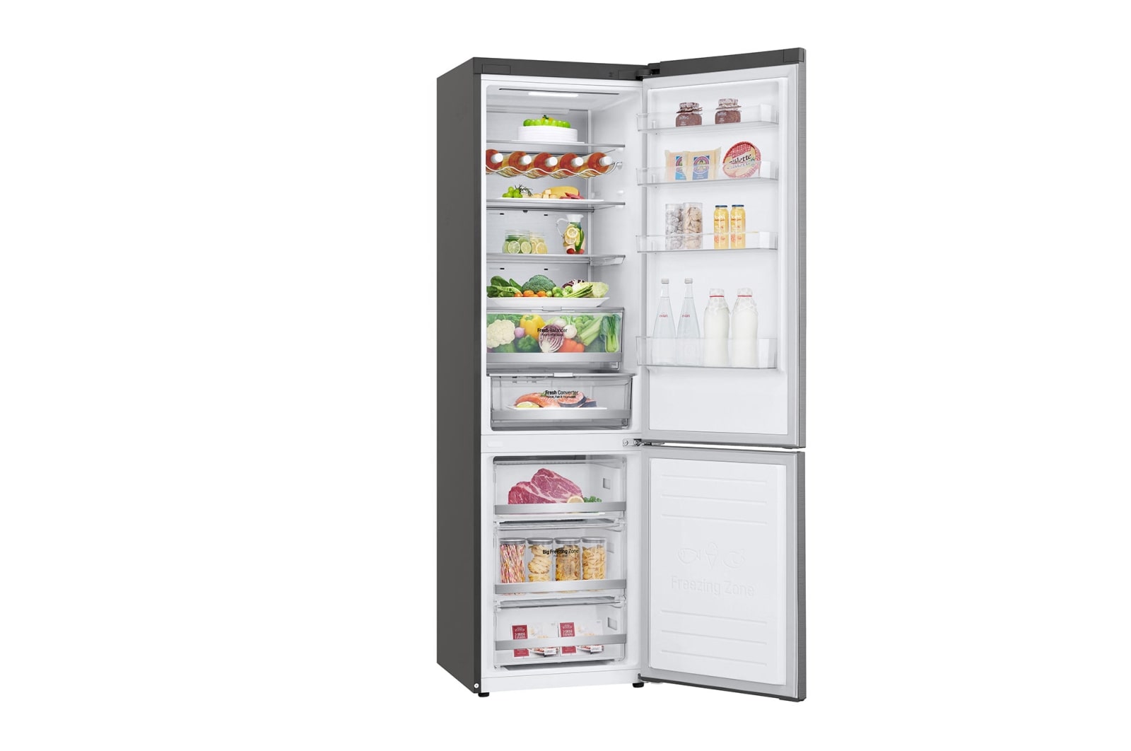 LG Frigorifero combinato | Classe D, 384L | Wi-Fi, Wine Rack, Door & Linear Cooling, Fresh Balancer & Converter, No frost | Inox, GBB72PZUGN