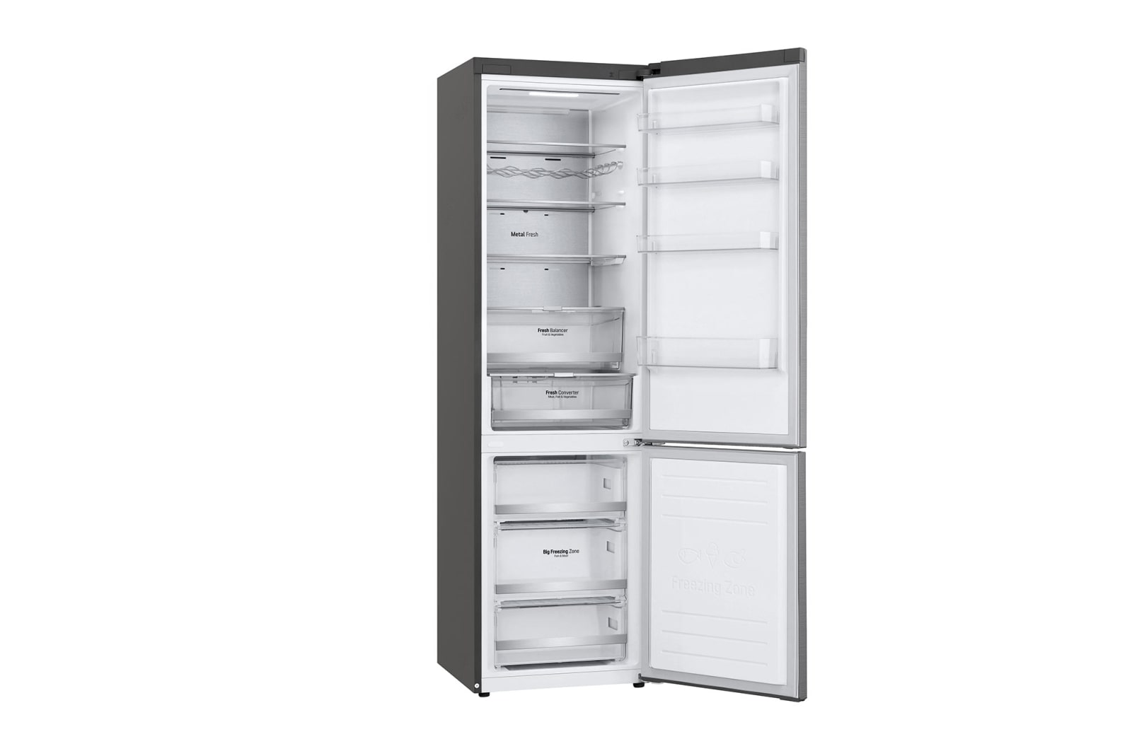 LG Frigorifero combinato | Classe D, 384L | Wi-Fi, Wine Rack, Door & Linear Cooling, Fresh Balancer & Converter, No frost | Inox, GBB72PZUGN