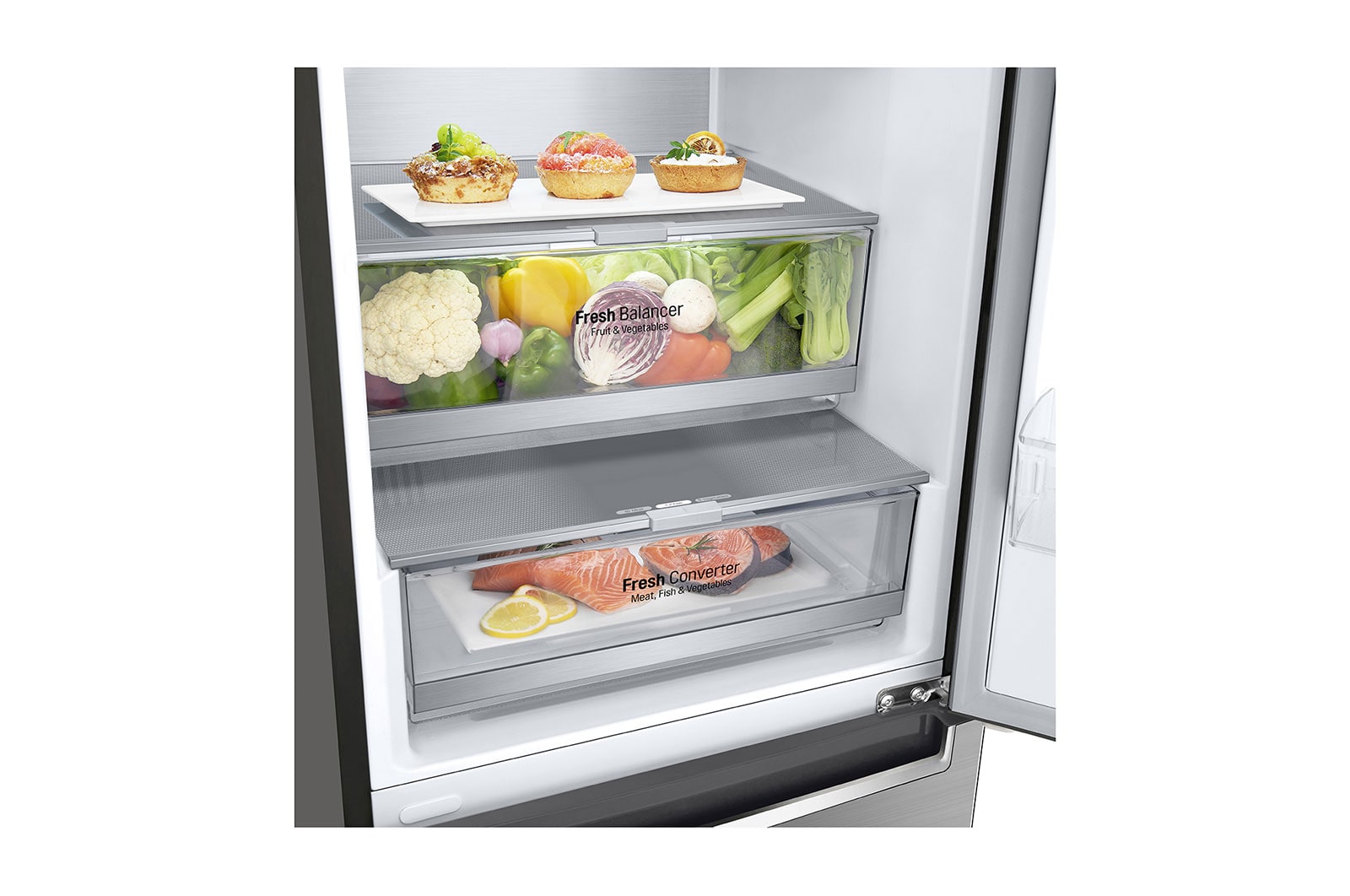 LG Frigorifero combinato | Classe D, 384L | Wine Rack, Door & Linear Cooling, Fresh Balancer & Converter, No frost | Inox, GBB72PZVGN