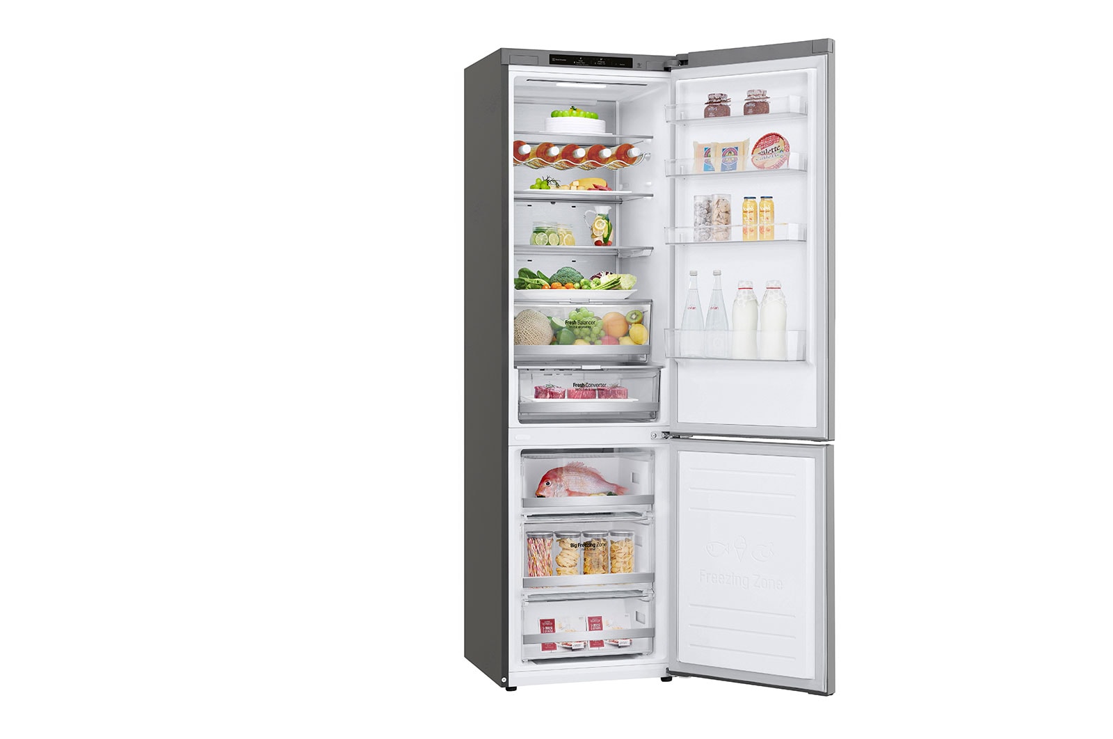 LG Frigorifero combinato | Classe D, 384L | Wine Rack, Door & Linear Cooling, Fresh Balancer & Converter, No frost | Saffiano, GBB72SAVGN