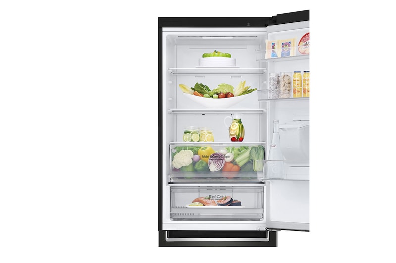 LG Frigorifero combinato | Classe E, 340L | Wi-Fi, Dispenser acqua senza allaccio, Door & Linear Cooling, No frost | Nero, GBF61BLHMN