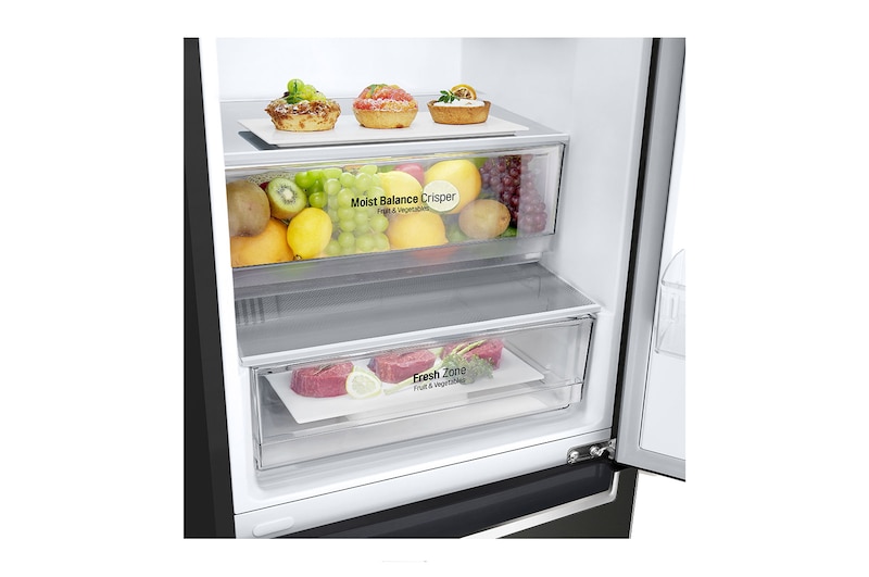 LG Frigorifero combinato | Classe E, 340L | Wi-Fi, Dispenser acqua senza allaccio, Door & Linear Cooling, No frost | Nero, GBF61BLHMN