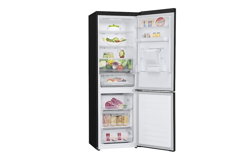 LG Frigorifero combinato | Classe E, 340L | Wi-Fi, Dispenser acqua senza allaccio, Door & Linear Cooling, No frost | Nero, GBF61BLHMN