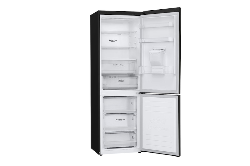 LG Frigorifero combinato | Classe E, 340L | Wi-Fi, Dispenser acqua senza allaccio, Door & Linear Cooling, No frost | Nero, GBF61BLHMN