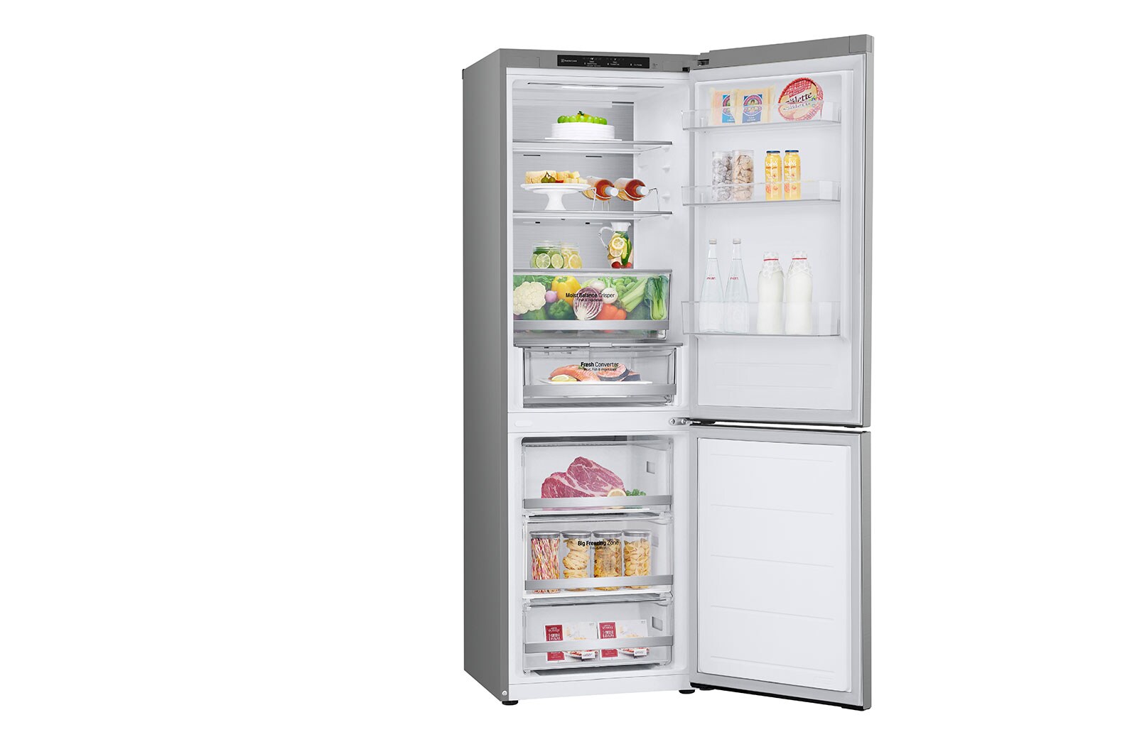 LG Frigorifero combinato | Classe D, 344L | Porte piatte, Metal Fresh, Door & Linear Cooling, Fresh Converter,Wine Rack | Argento, GBV5140DPY