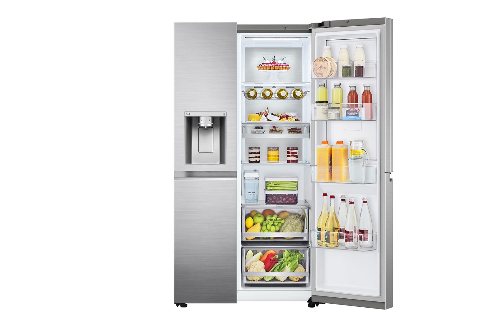 LG Frigorifero Side-by-Side Door-in-Door | Classe E, 635L | Wi-Fi, Dispenser senza allaccio, UVnano, No frost | Inox, GSJV91PZAE