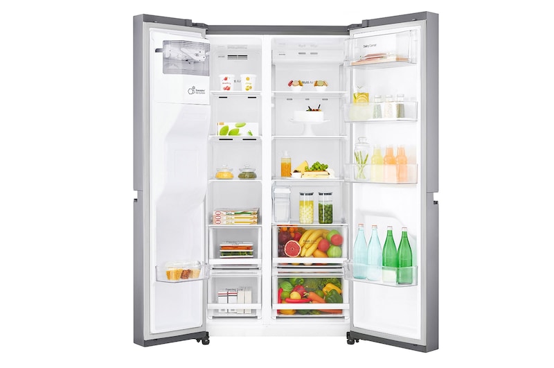 LG Frigorifero Side-by-Side | Classe F, 625L | No frost con Multi Air Flow, Dispenser senza allaccio, Lineare Inverter | Inox, GSL481PZXZ
