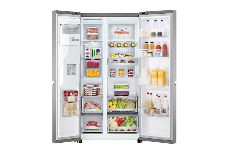 LG Frigorifero Side-by-Side | Classe D, 635L | Wi-Fi, Dispenser con allaccio, UVnano, No frost | Inox, GSLV90PZAD