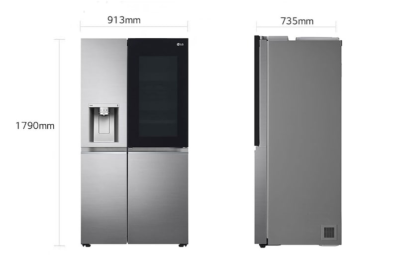 LG Frigorifero Side-by-Side InstaView Door-in-Door | Classe E, 635L | Wi-Fi, Dispenser con allaccio, UVnano, No frost | Noble Steel, GSXV90BSAE