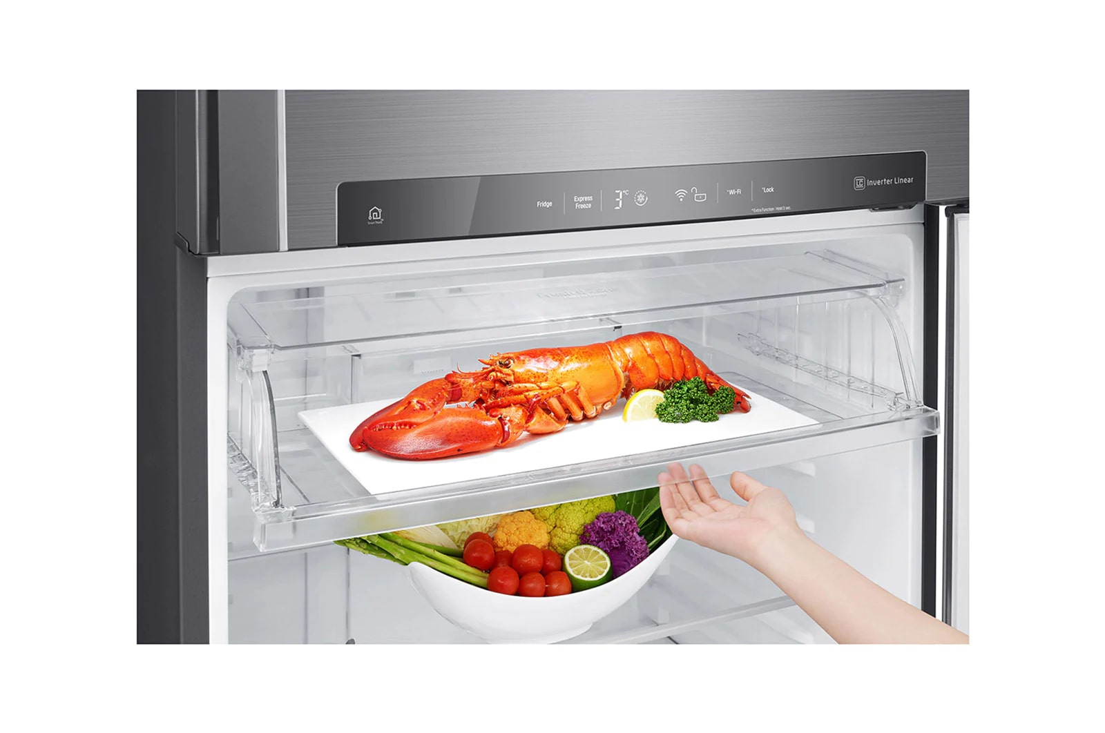 LG Frigorifero doppia porta | Classe E, 592L | Wi-Fi, Door & Linear Cooling, Gestione umidità, Dispenser acqua, No frost | Inox, GTF916PZPYD