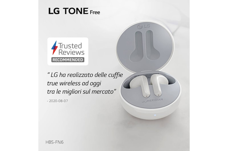 LG Tone Free FN6 White Cuffie True Wireless Bluetooth Meridian Audio con custodia UVnano, FN6.ABEUWH