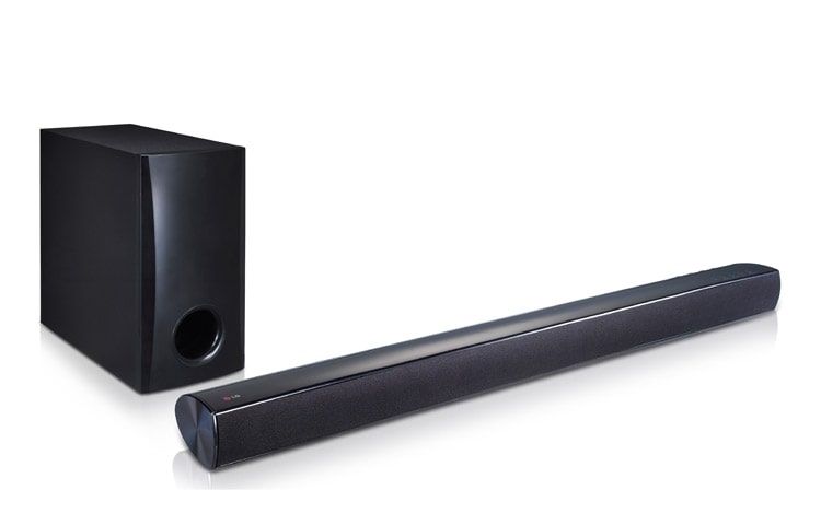 LG Sound Bar, amplificatore audio 2.1ch da 120W, con subwoofer, compatibile con Bluetooth e montabile a muro., NB2540