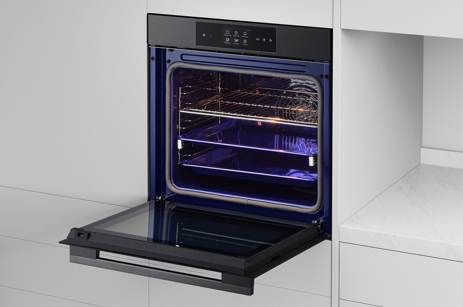 LG Forno a vapore InstaView | 76L Classe A++ | Display 4,3", Air Fry, Air Sous Vide, Pizza, EasyClean, Pirolisi, Wi-Fi | Nero, WSED7665B