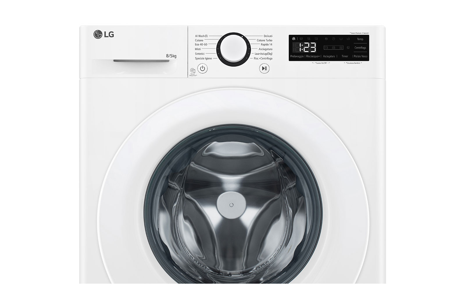 LG Lavasciuga slim 8/5kg AI DD | Serie R3 Classe E / A-10% | 1200 giri, AI Wash, Smart diagnosis, Direct Drive | Bianca, D2R3S08AIDD