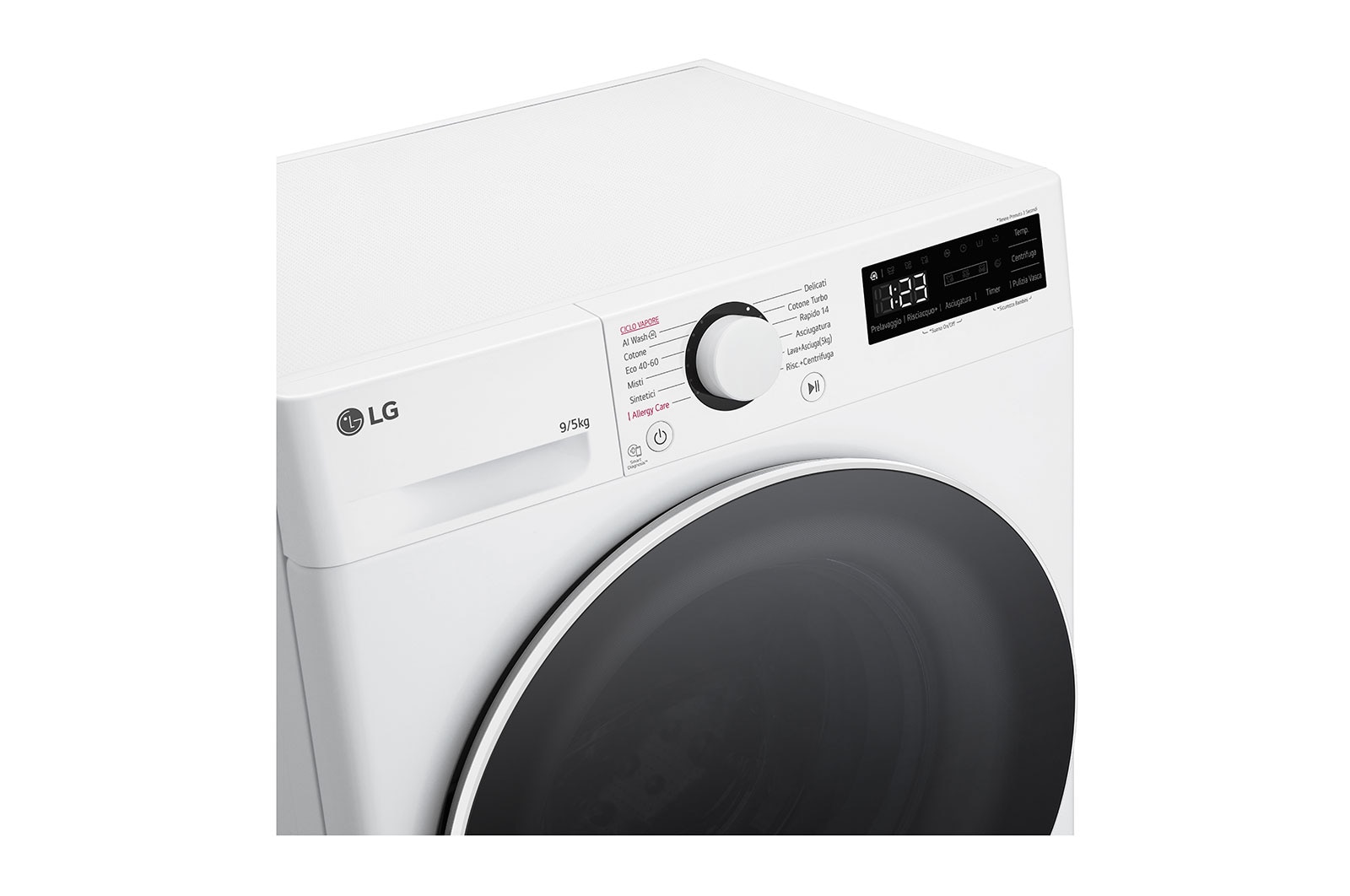 LG Lavasciuga slim 9/5kg AI DD | Serie R5 Classe E / A-10% | 1200 giri, AI Wash, TurboWash 360, Vapore, Allergy Care | Bianca, D2R5S09TSWW