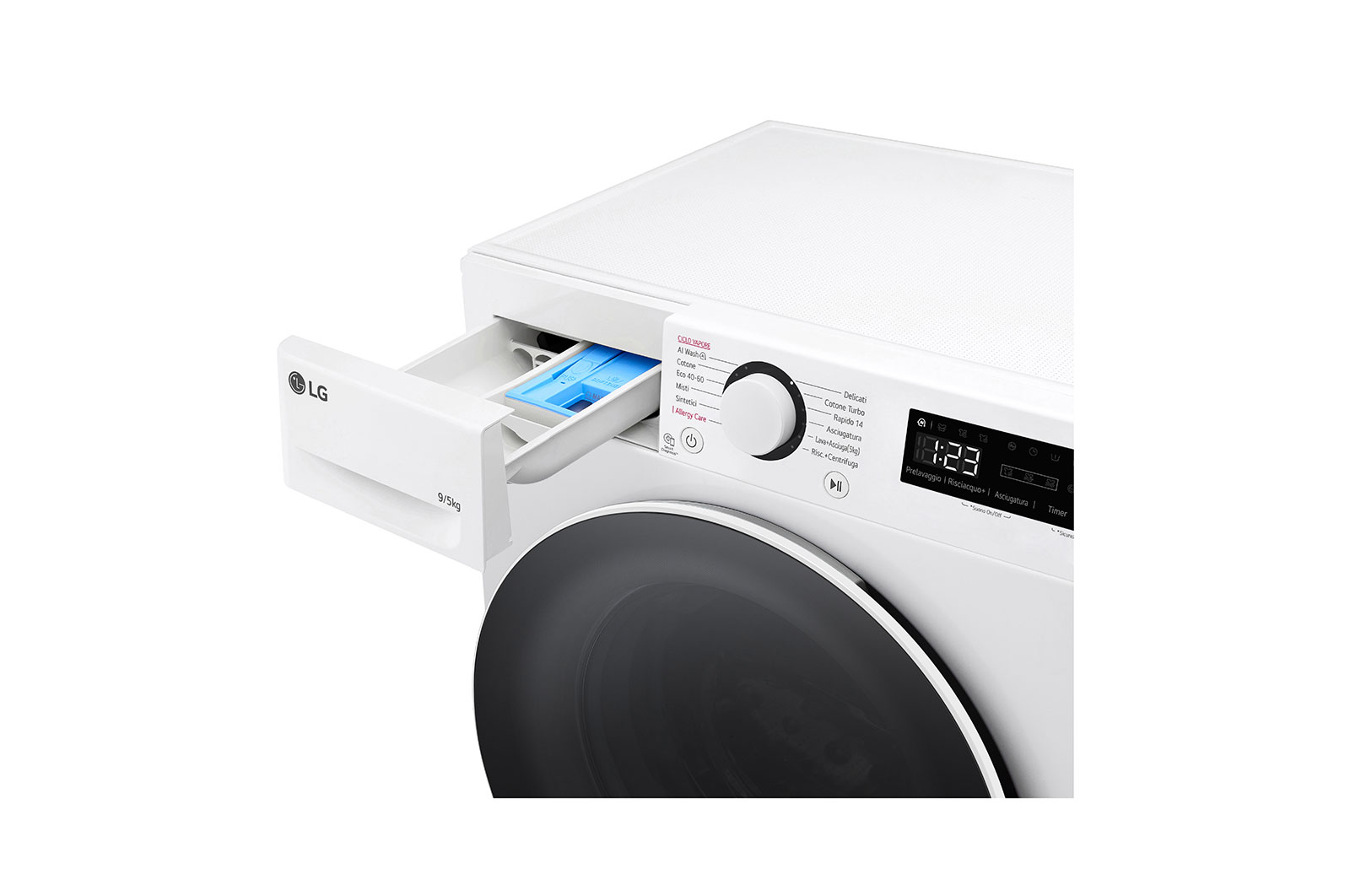 LG Lavasciuga slim 9/5kg AI DD | Serie R5 Classe E / A-10% | 1200 giri, AI Wash, TurboWash 360, Vapore, Allergy Care | Bianca, D2R5S09TSWW