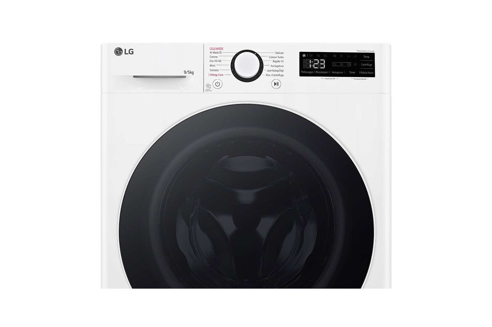 LG Lavasciuga slim 9/5kg AI DD | Serie R5 Classe E / A-10% | 1200 giri, AI Wash, TurboWash 360, Vapore, Allergy Care | Bianca, D2R5S09TSWW