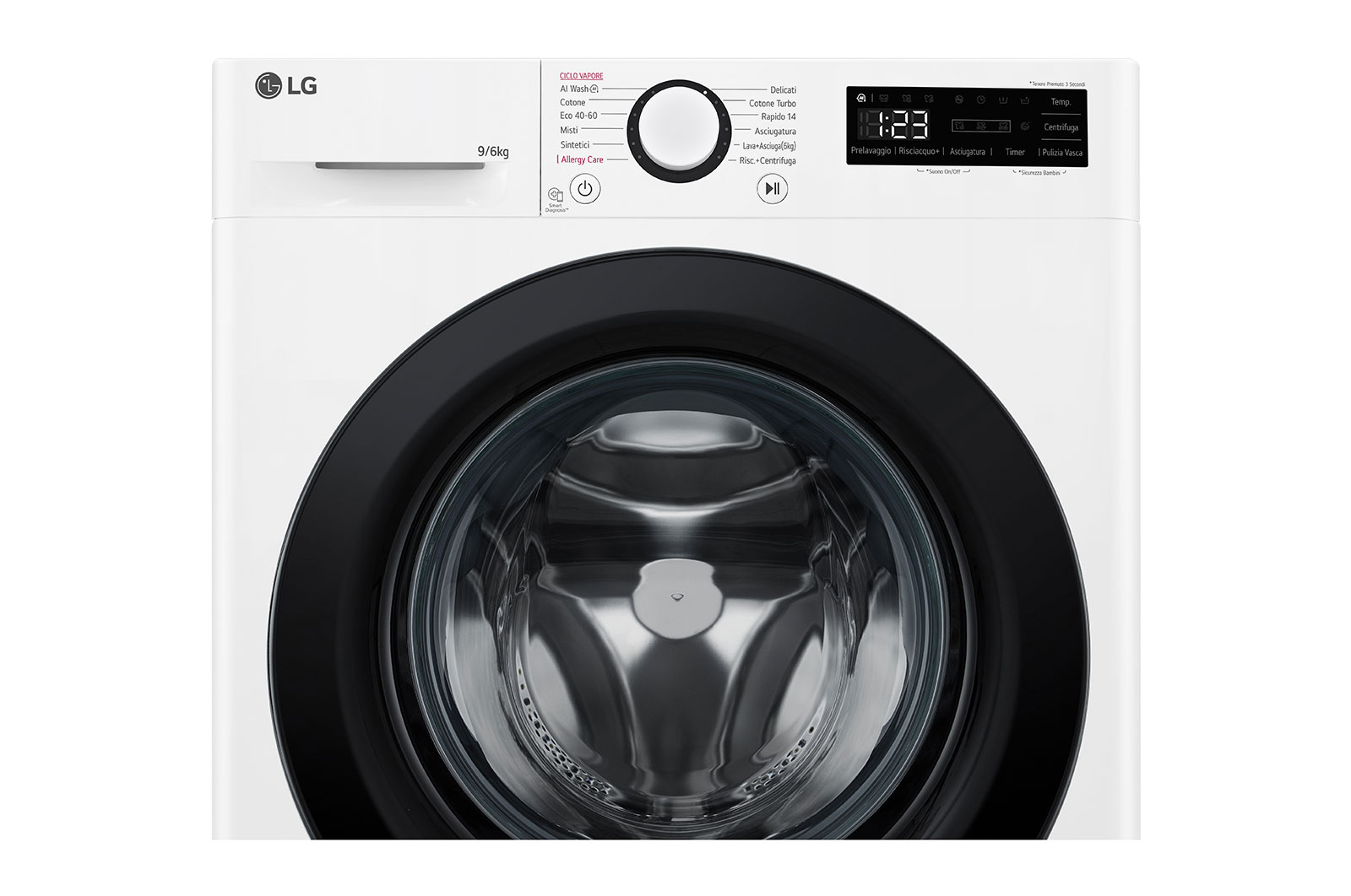 LG Lavasciuga 9/6kg AI DD | Serie R3 Classe D / A-10% | 1400 giri, Lavaggio a vapore, Allergy Care, Eco Hybrid, Smart diagnosis | Bianca, D4R3009NSWB