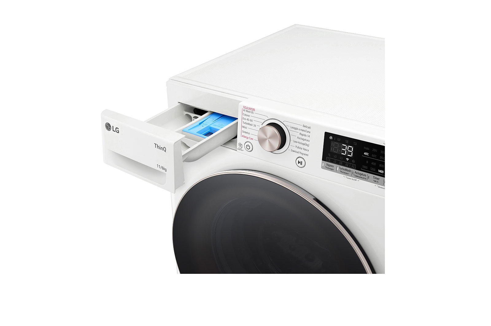 LG Lavasciuga 11/6kg AI DD | Serie R7 Classe D / A-10% | 1400 giri, TurboWash 360, Vapore, Allergy Care, Eco Hybrid, Wi-Fi | Bianca, D4R7011TSWG