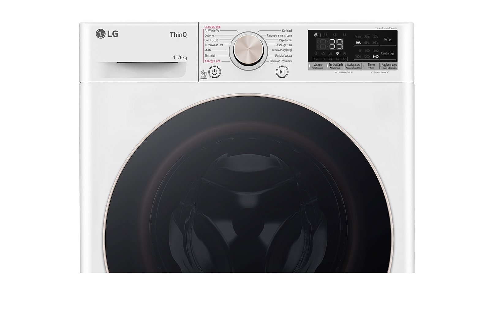 LG Lavasciuga 11/6kg AI DD | Serie R7 Classe D / A-10% | 1400 giri, TurboWash 360, Vapore, Allergy Care, Eco Hybrid, Wi-Fi | Bianca, D4R7011TSWG