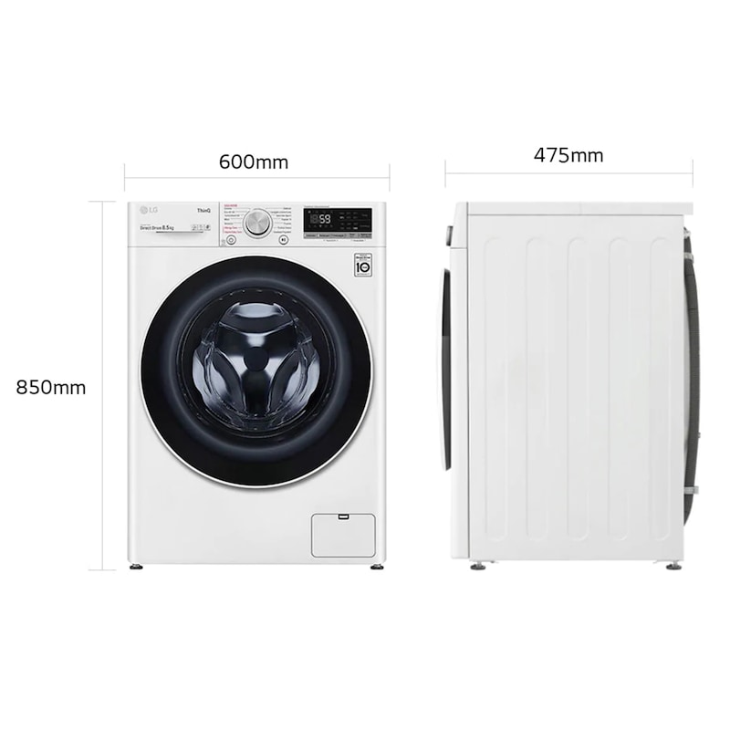 LG Lavasciuga slim 8,5/5kg AI DD | Serie V5 Classe E | 1200 giri, TurboWash, Lavaggio a vapore, Allergy Care, Wi-Fi | Bianca, F2DV5S8H0E