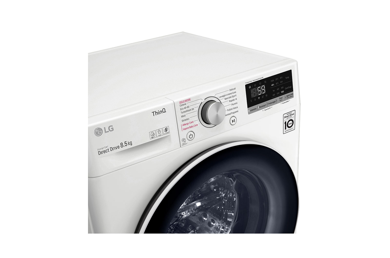 LG Lavasciuga slim 8,5/5kg AI DD | Serie V5 Classe E | 1200 giri, TurboWash, Lavaggio a vapore, Allergy Care, Wi-Fi | Bianca, F2DV5S8H0E