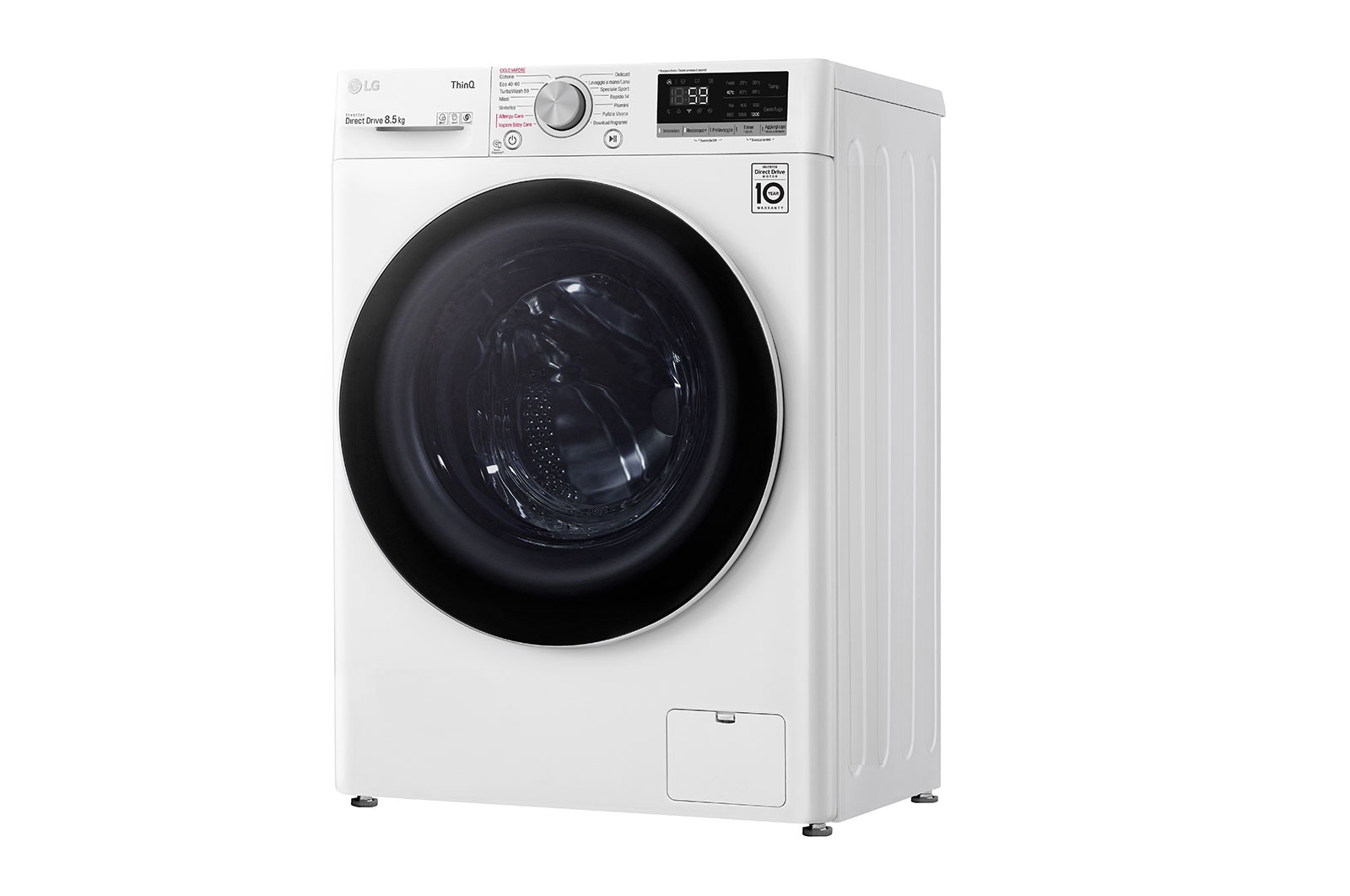 LG Lavasciuga slim 8,5/5kg AI DD | Serie V5 Classe E | 1200 giri, TurboWash, Lavaggio a vapore, Allergy Care, Wi-Fi | Bianca, F2DV5S8H0E