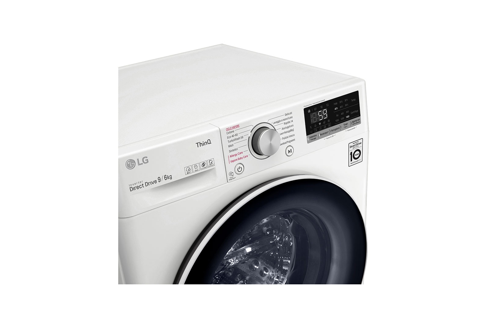 LG Lavasciuga 9/6kg AI DD | Serie V5 Classe E | 1400 giri, TurboWash, Lavaggio a vapore, Allergy Care, Wi-Fi | Bianca, F4DV509H0E