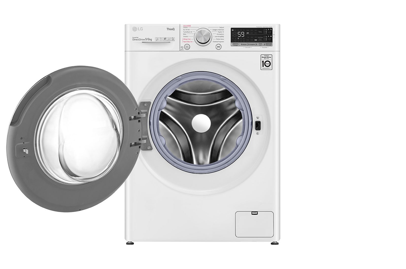 LG Lavasciuga 9/6kg AI DD | Serie V5 Classe E | 1400 giri, TurboWash, Vapore, Autodosaggio, Allergy Care, Wi-Fi | Bianca, F4DV509H1EA