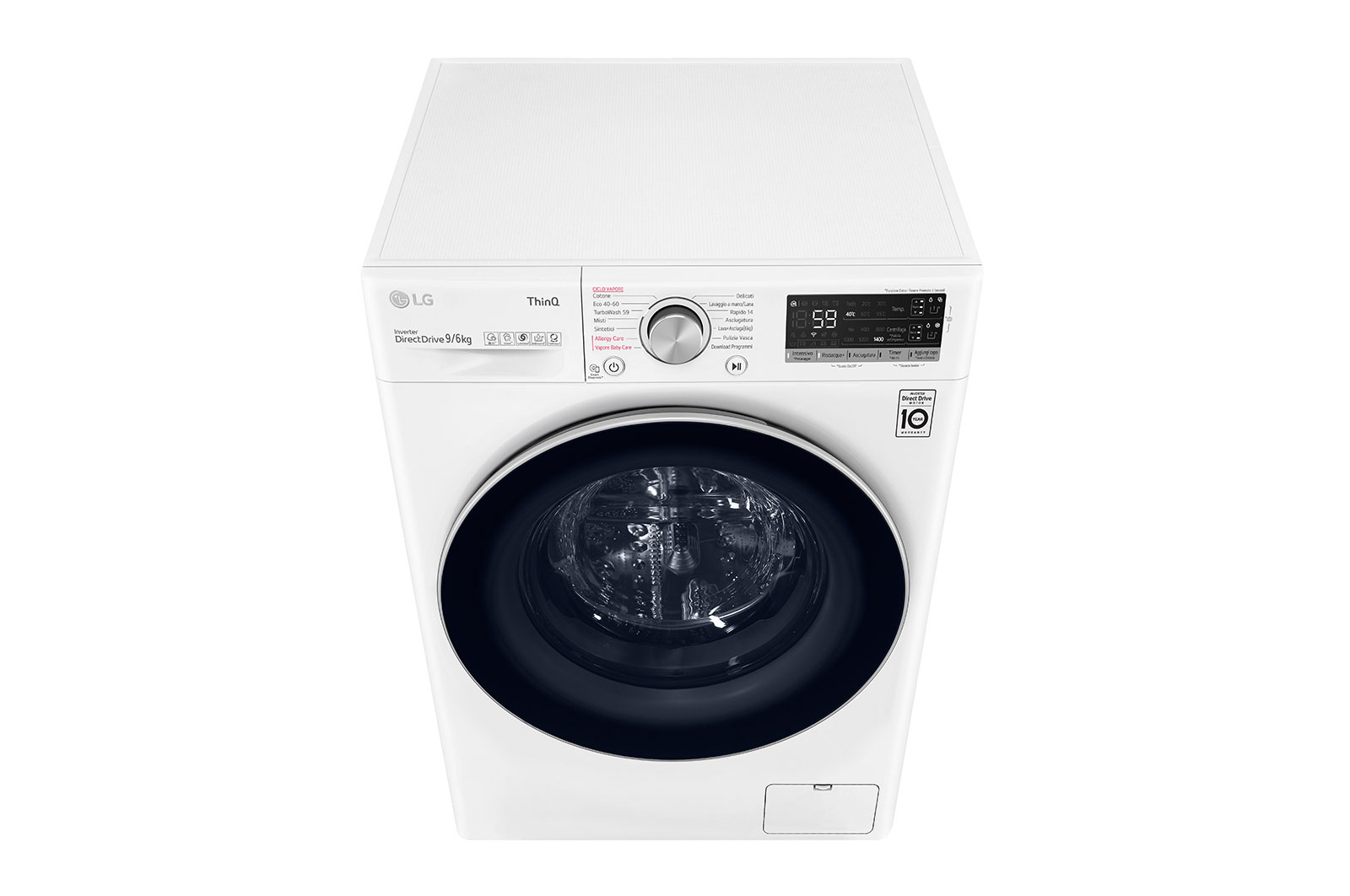 LG Lavasciuga 9/6kg AI DD | Serie V5 Classe E | 1400 giri, TurboWash, Vapore, Autodosaggio, Allergy Care, Wi-Fi | Bianca, F4DV509H1EA