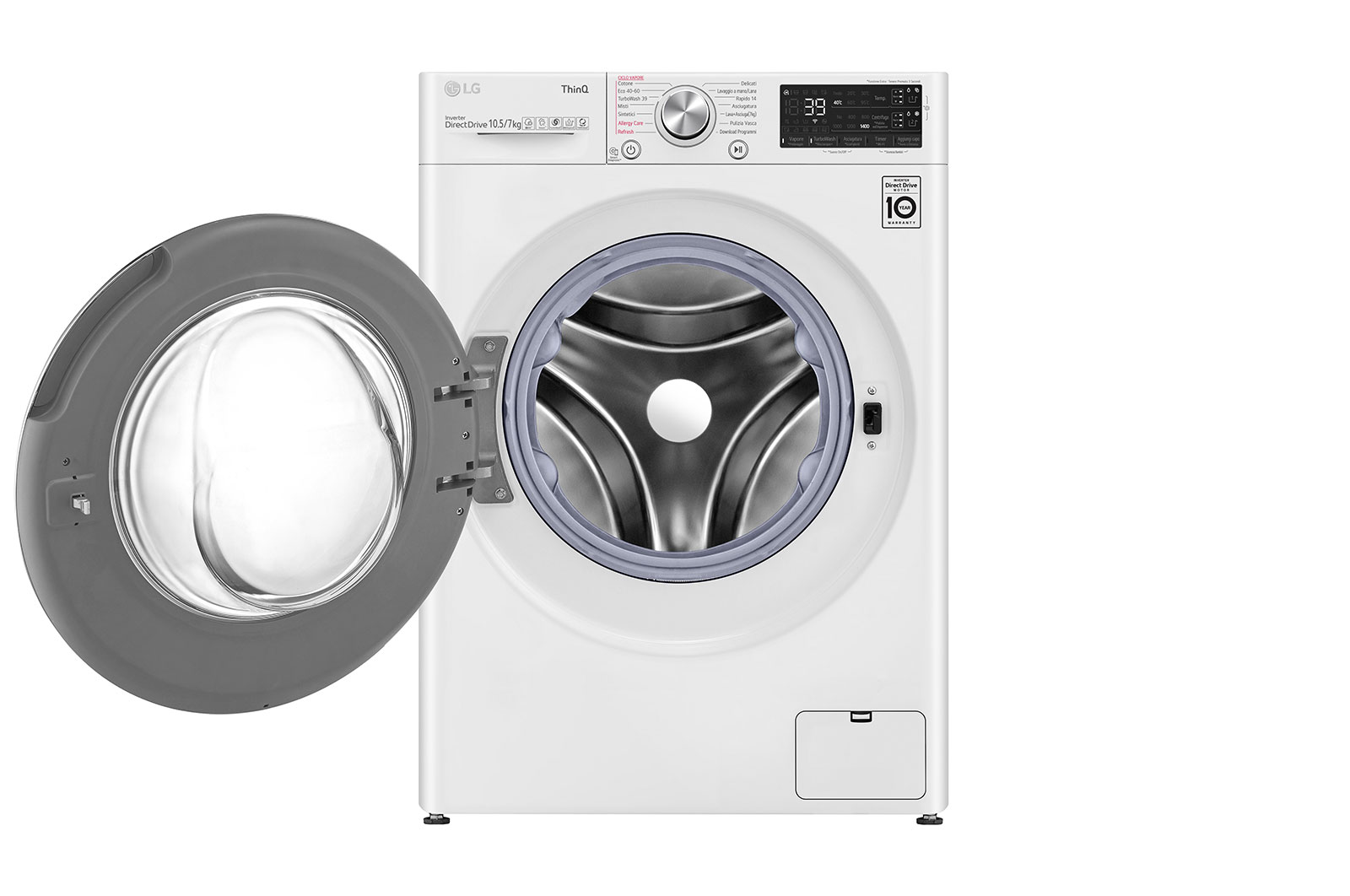 LG Lavasciuga 10,5/7kg AI DD | Serie V7 Classe E | 1400 giri, TurboWash 360, Vapore, Autodosaggio, Allergy Care, Wi-Fi | Bianca, F4DV710H2EA