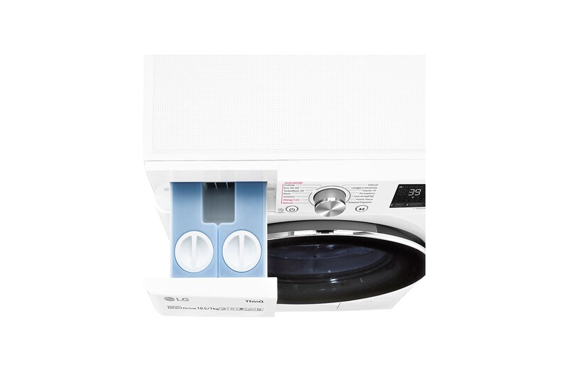 LG Lavasciuga 10,5/7kg AI DD | Serie V7 Classe E | 1400 giri, TurboWash 360, Vapore, Autodosaggio, Allergy Care, Wi-Fi | Bianca, F4DV710H2EA