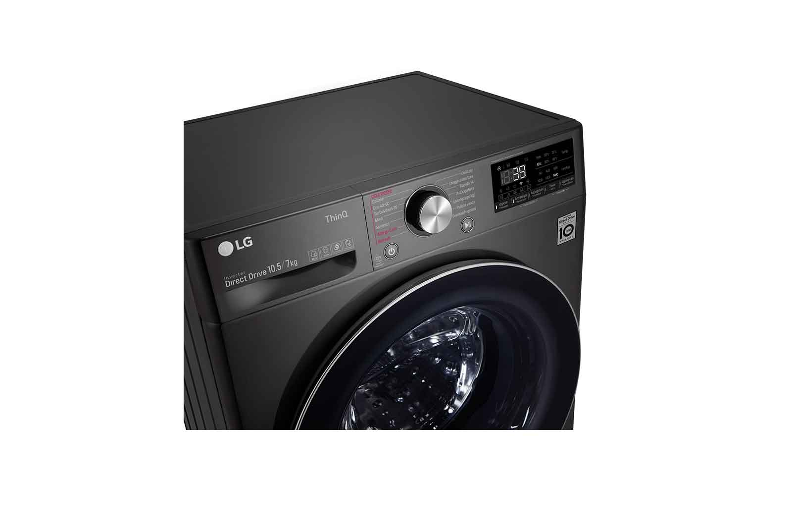 LG Lavasciuga 10,5/7kg AI DD | Serie V7 Classe E | 1400 giri, TurboWash 360, Vapore, Allergy Care, Eco Hybrid, Wi-Fi | Nera, F4DV710H2SE