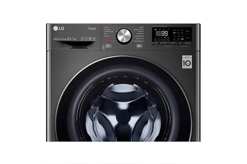 LG Lavasciuga 10,5/7kg AI DD | Serie V7 Classe E | 1400 giri, TurboWash 360, Vapore, Allergy Care, Eco Hybrid, Wi-Fi | Nera, F4DV710H2SE