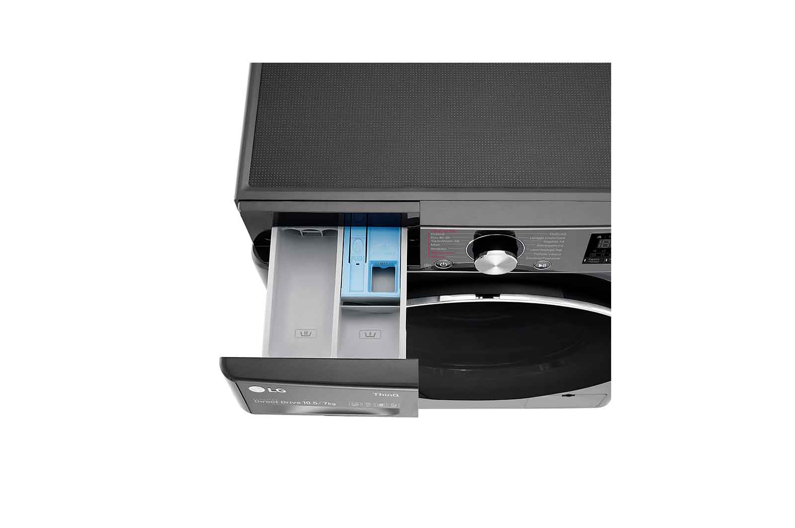 LG Lavasciuga 10,5/7kg AI DD | Serie V7 Classe E | 1400 giri, TurboWash 360, Vapore, Allergy Care, Eco Hybrid, Wi-Fi | Nera, F4DV710H2SE