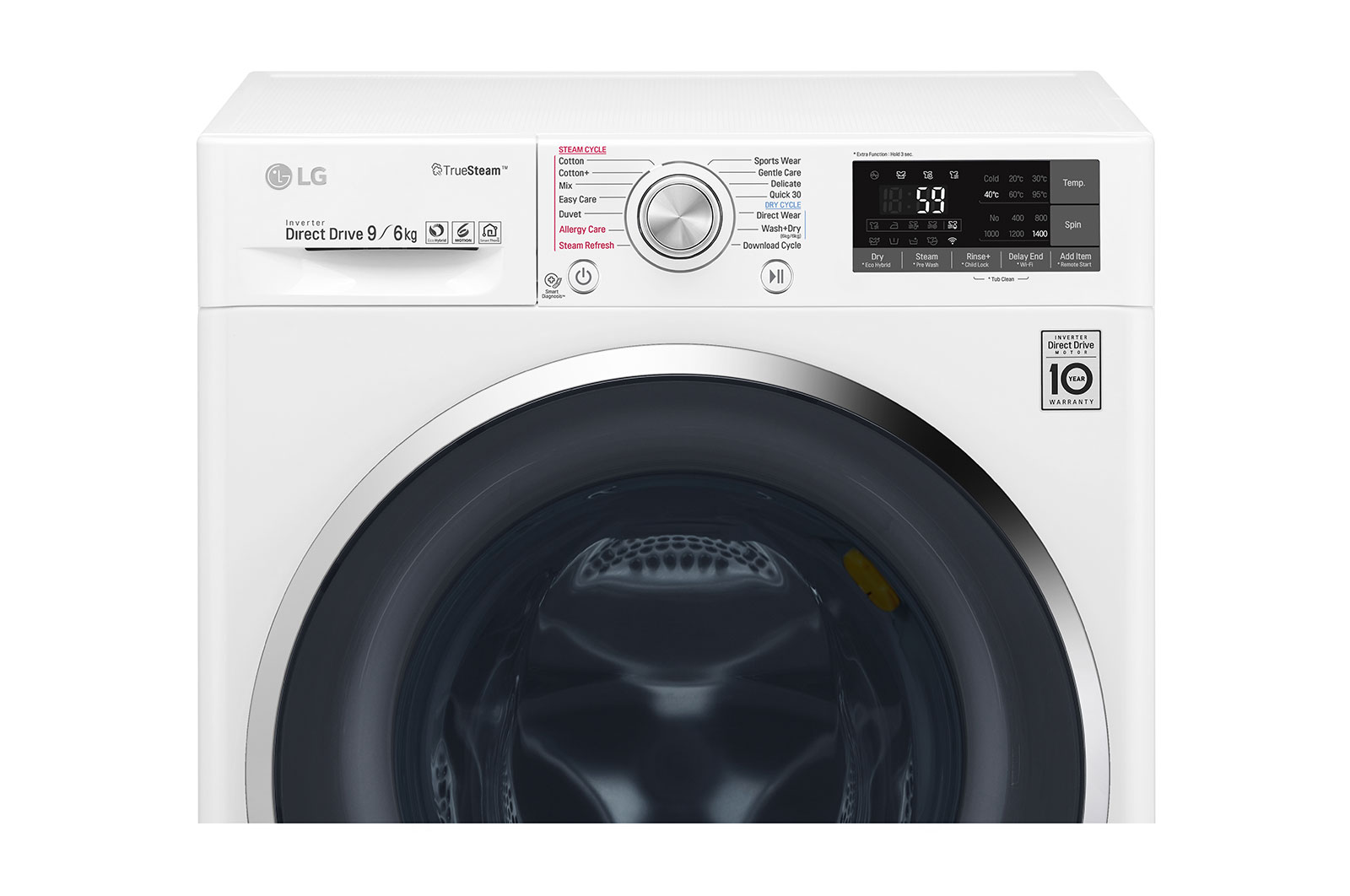 LG Lavasciuga Smart Eco Hybrid 9/6 kg  Lavaggio a vapore Wi-Fi Oblò Ring Cromato, F4J8FH2W