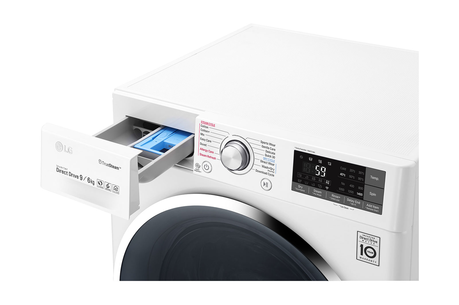 LG Lavasciuga Smart Eco Hybrid 9/6 kg  Lavaggio a vapore Wi-Fi Oblò Ring Cromato, F4J8FH2W