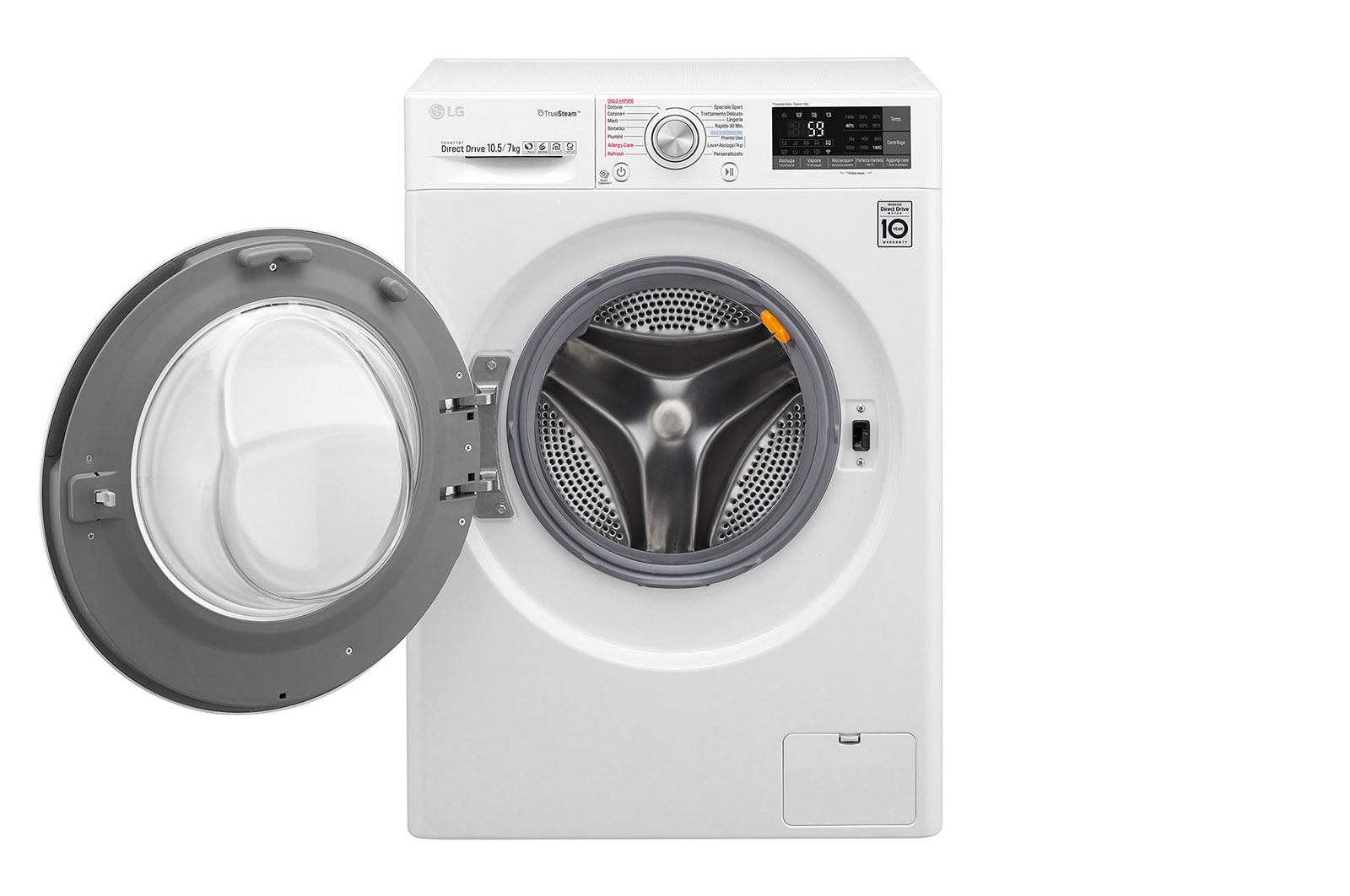 LG Lavasciuga Smart Eco Hybrid 10.5/7 kg Lavaggio a vapore Wi-Fi Oblò Ring Cromato, F4J8JH2W