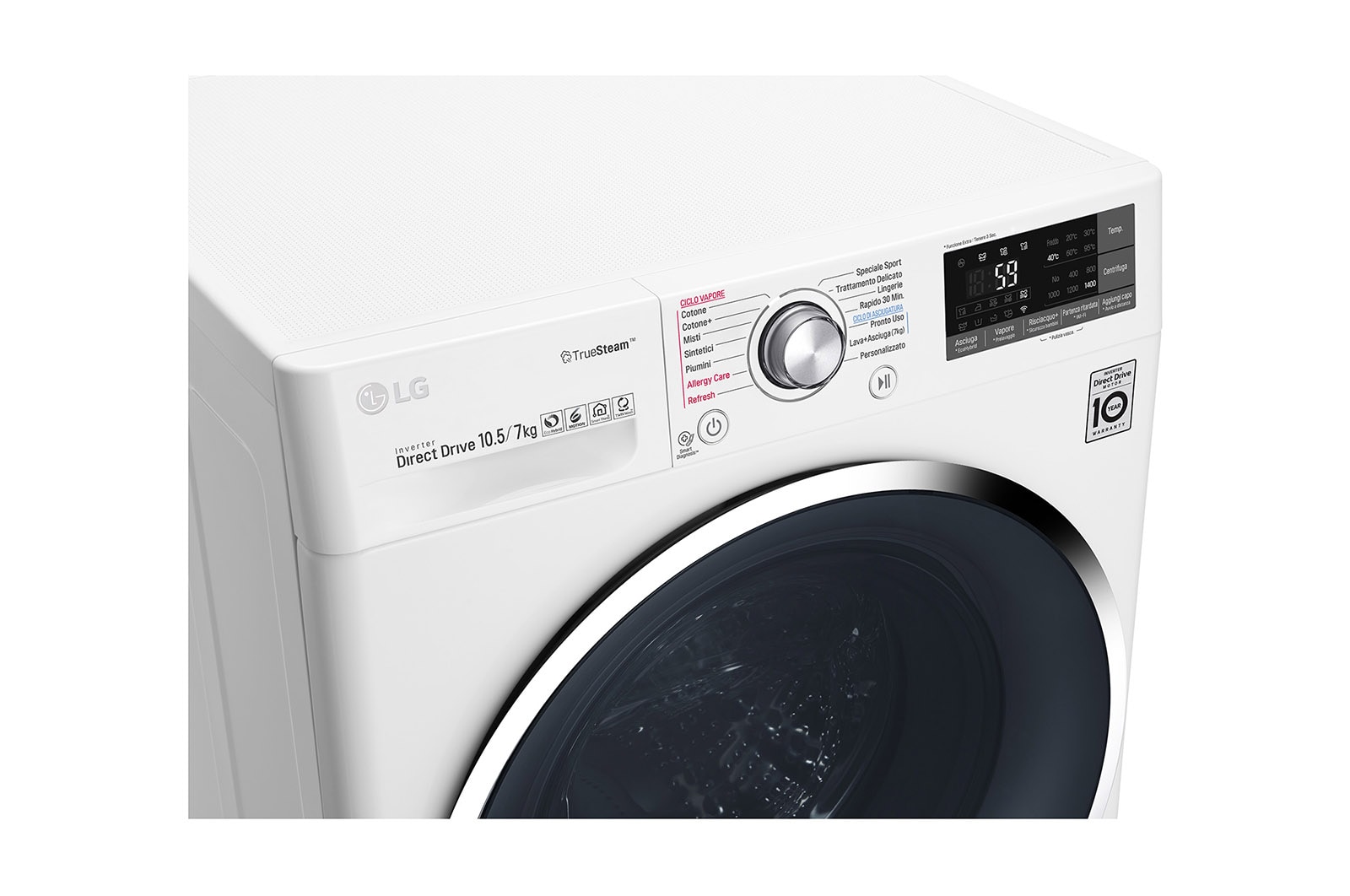LG Lavasciuga Smart Eco Hybrid 10.5/7 kg Lavaggio a vapore Wi-Fi Oblò Ring Cromato, F4J8JH2W