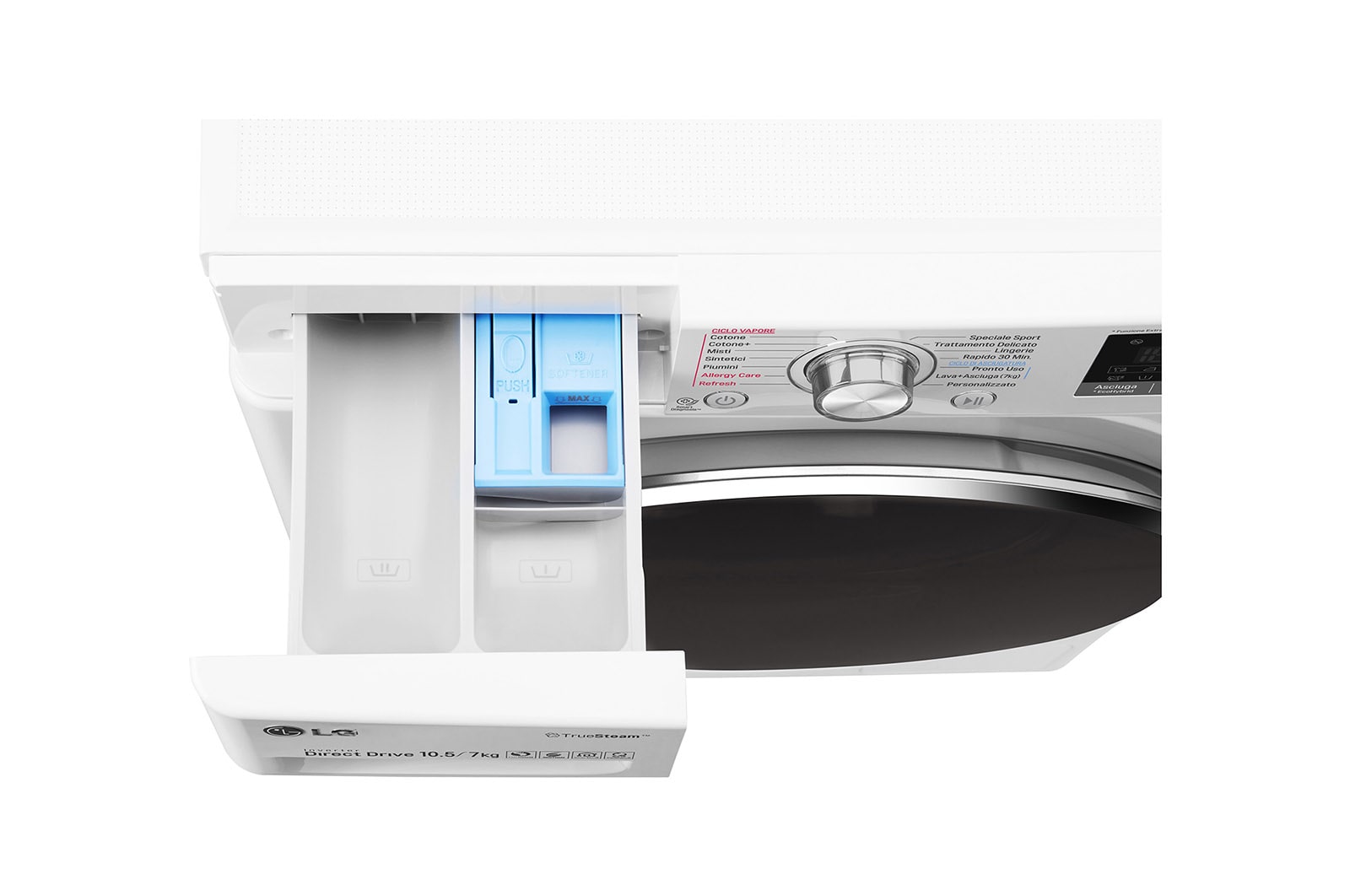 LG Lavasciuga Smart Eco Hybrid 10.5/7 kg Lavaggio a vapore Wi-Fi Oblò Ring Cromato, F4J8JH2W