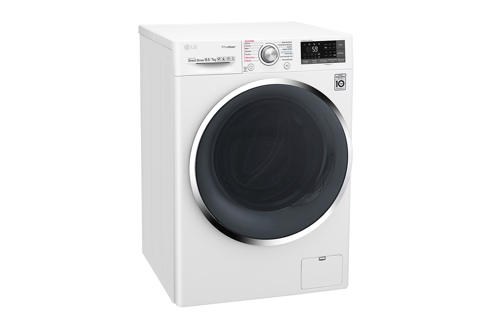LG Lavasciuga Smart Eco Hybrid 10.5/7 kg Lavaggio a vapore Wi-Fi Oblò Ring Cromato, F4J8JH2W