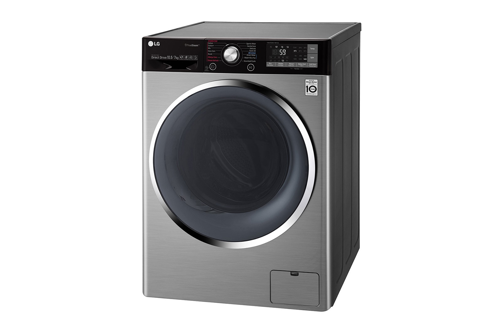 LG Lavasciuga Smart Eco Hybrid 10.5/7 kg Lavaggio a vapore Wi-Fi Oblò Ring Cromato , F4J9JH2T